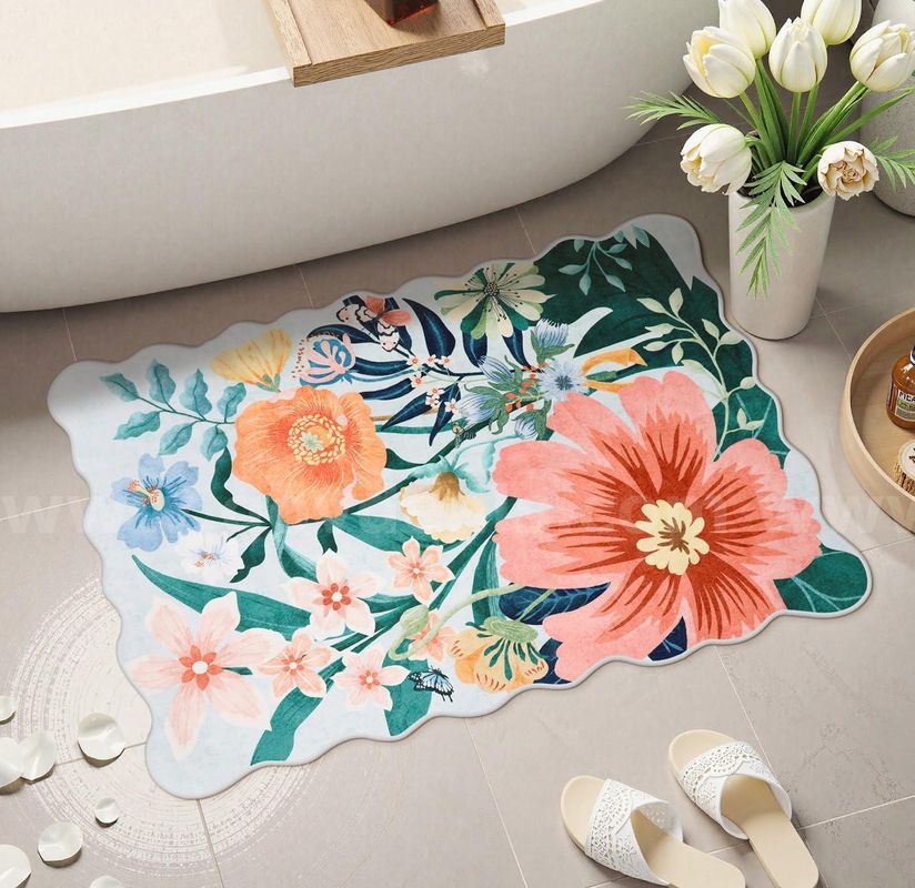 Brand New - 2'x3' Boho Bathroom Rug Non Slip Washable, Blue Floral Small Area Rug, Light Blue - Shipping Available