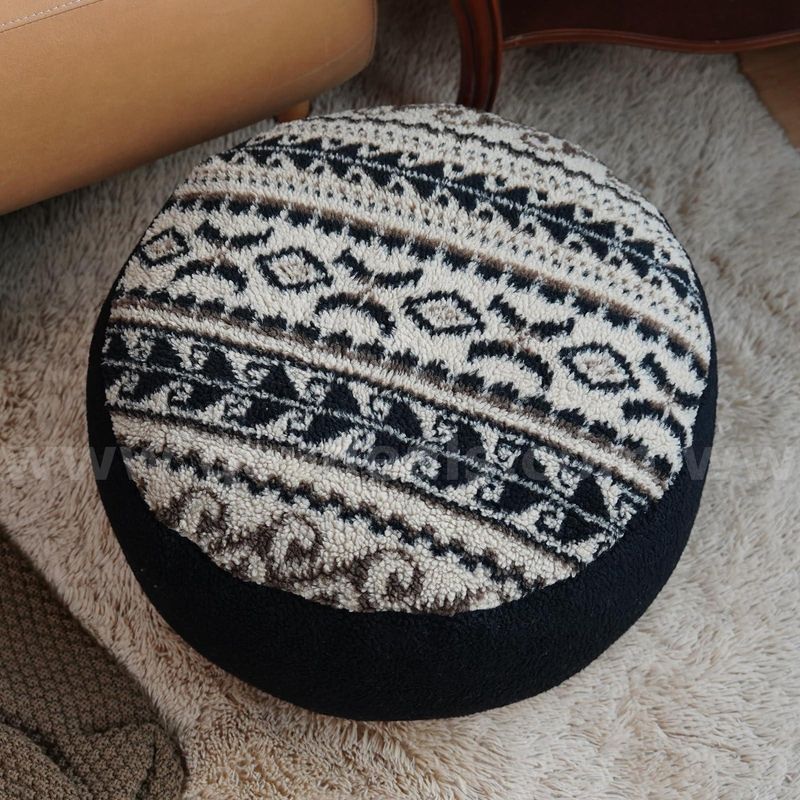 Brand New - Unstuffed Pouf Cover Ottoman Footrest Soft Touch Floor Black Boho, Round - Shipping Available