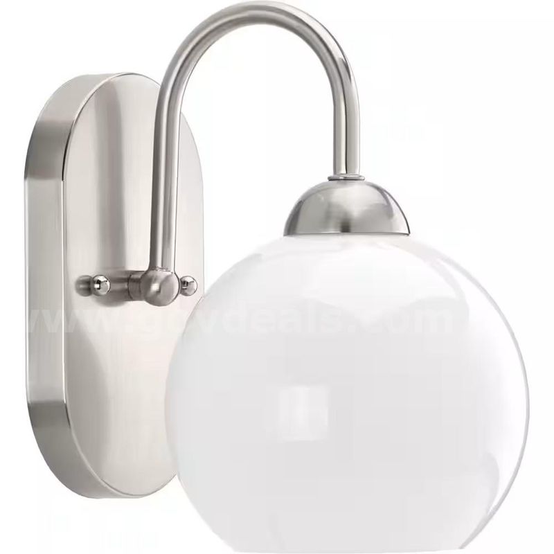 Brand New - 1-Light Brushed Nickel Opal Glass Mid-Century Modern Bath Vanity Light - Shipping Available