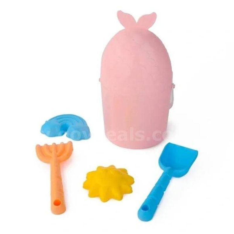 Brand New - Beach Bucket with/ Sand Toys, 5 pc set, Mermaid Tail Design - Shipping Available