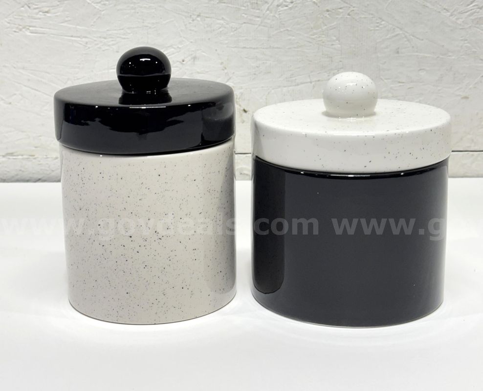 Brand New - 2 PCS - Ceramic Canisters With Lid, White-Black - Shipping Available