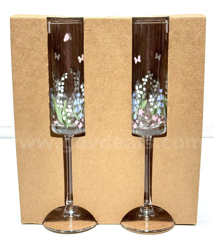Brand New - Set of 2 - Floral Champagne Flutes - Shipping Available