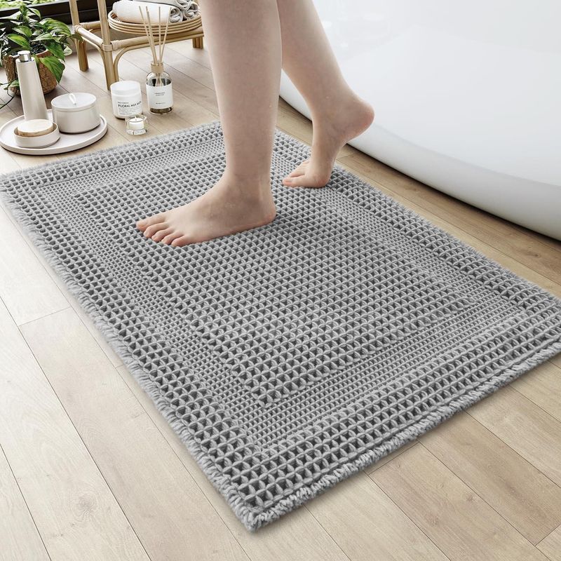 Brand New - 17"x24" Waffle Bath-Mat, Absorbent Bath Mats for Bathroom Non Slip, Grey - Shipping Available