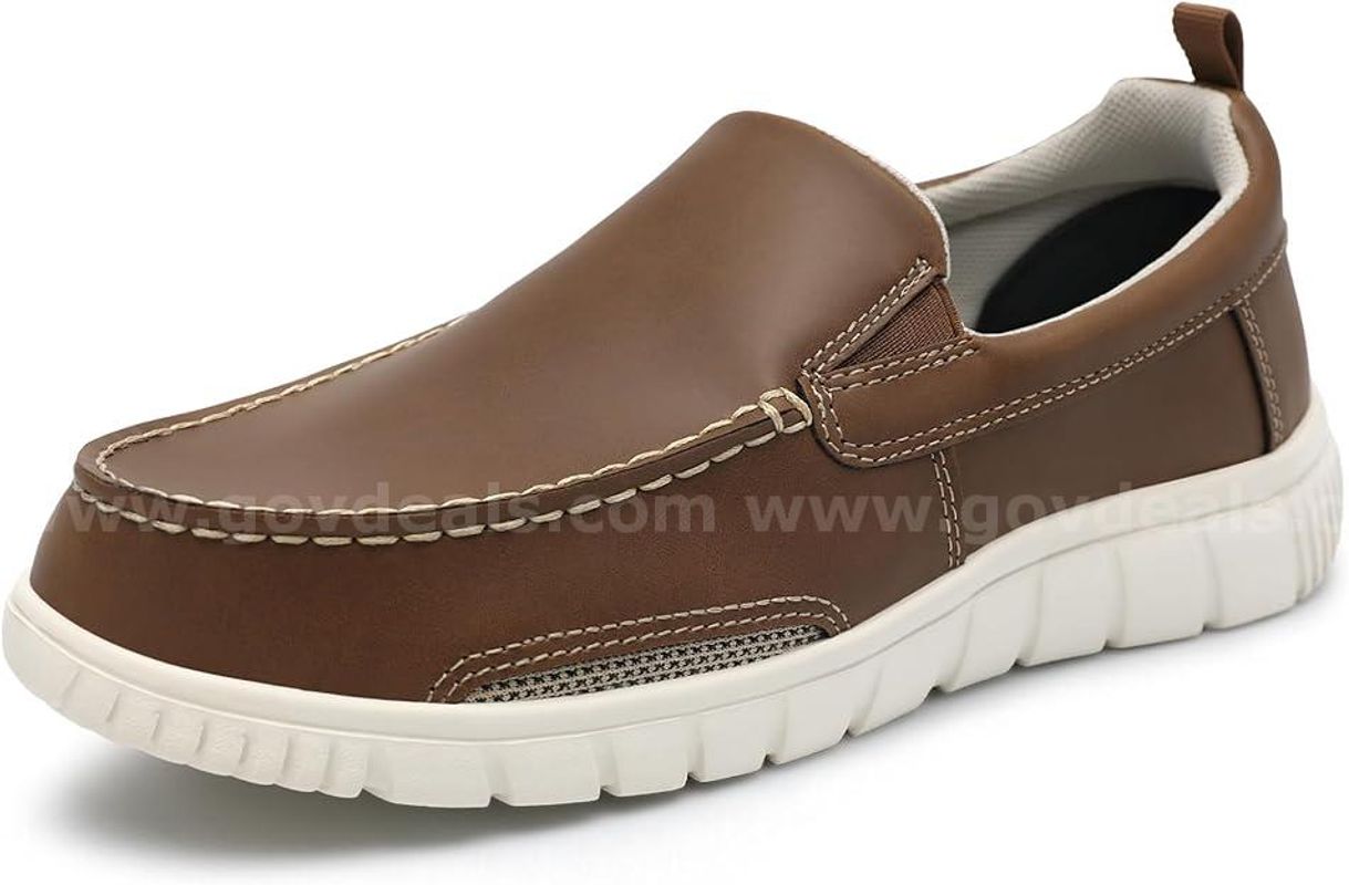 Brand New - Men's Loafers Arch Support Moc Toe Faux Leather Slip, Brown, 10 Size - Shipping Available