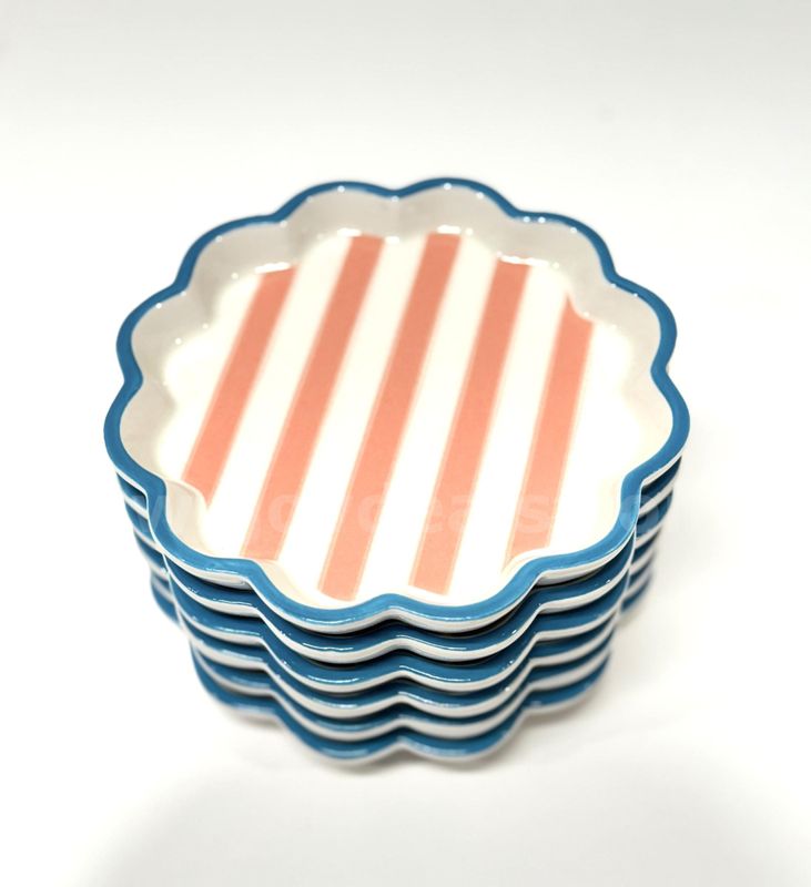 Brand New - 6 PCS - 5" Ceramic Trinket Dishes Pink Stripe - Shipping Available