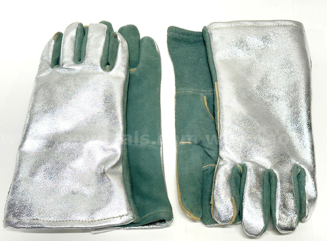 Brand New - 2 Pairs - 13" Green Leather Heat Resistant Gloves With Aluminized Carbon Kevlar Back - Shipping Available