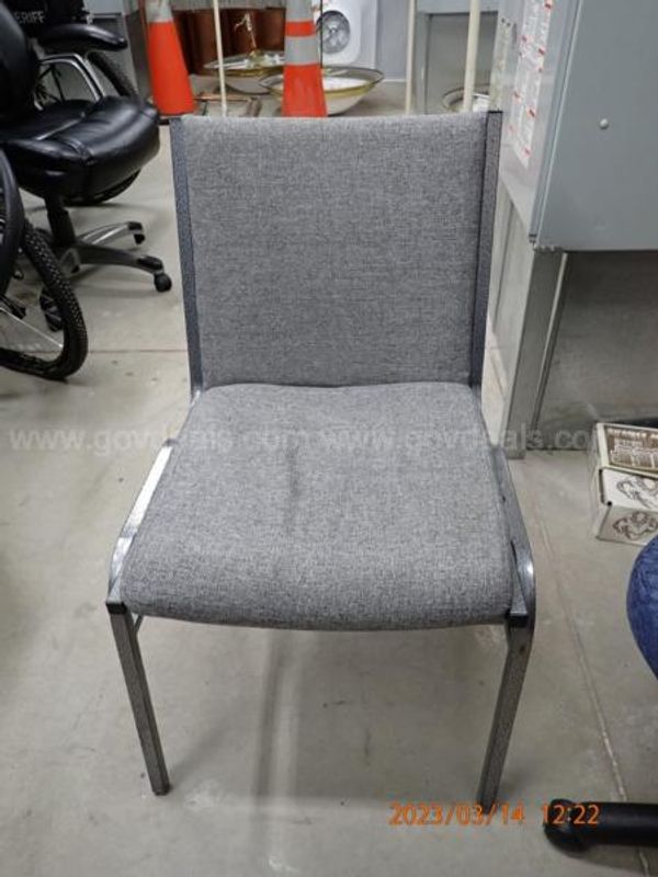 Lot of 3 Grey Fabric Chairs with Metal Frames – 31" Back Height