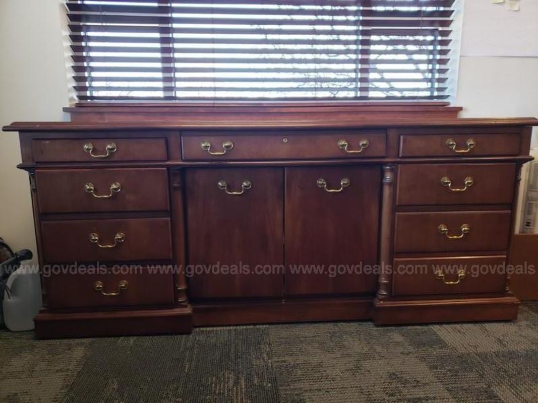 Solid Wood Office Credenza – 72" with File Drawers & Keyboard Tray
