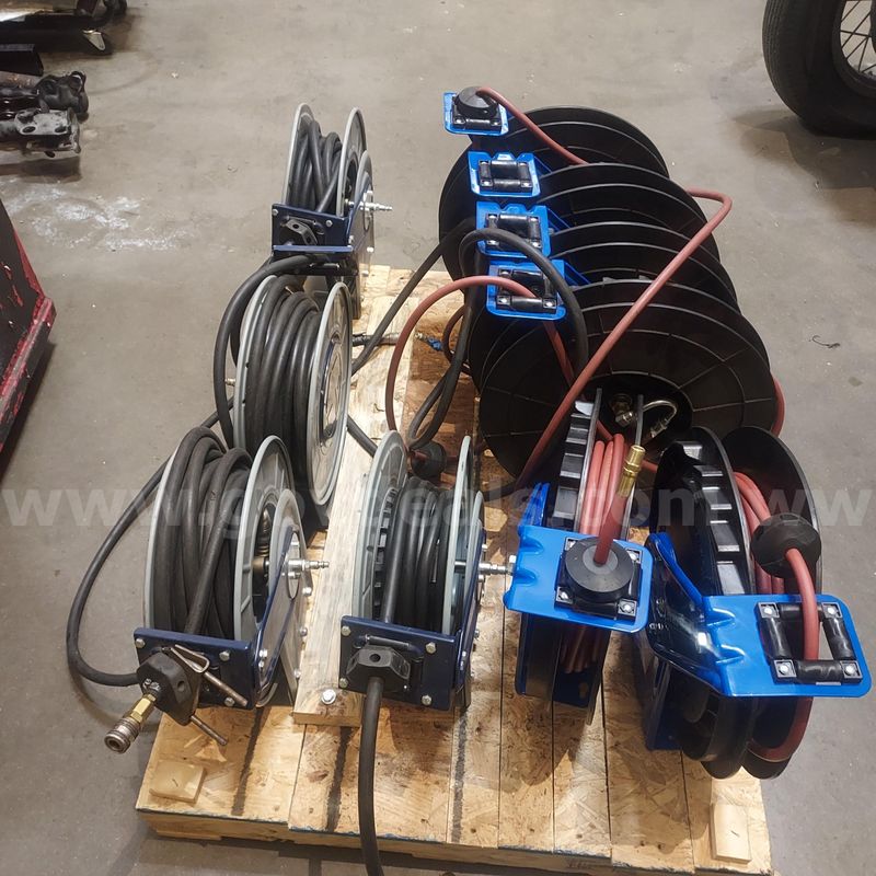 (4) Cobalt Hose Reels and (6) Reel Craft RT435 DLP 40BL 170216-103 Reels