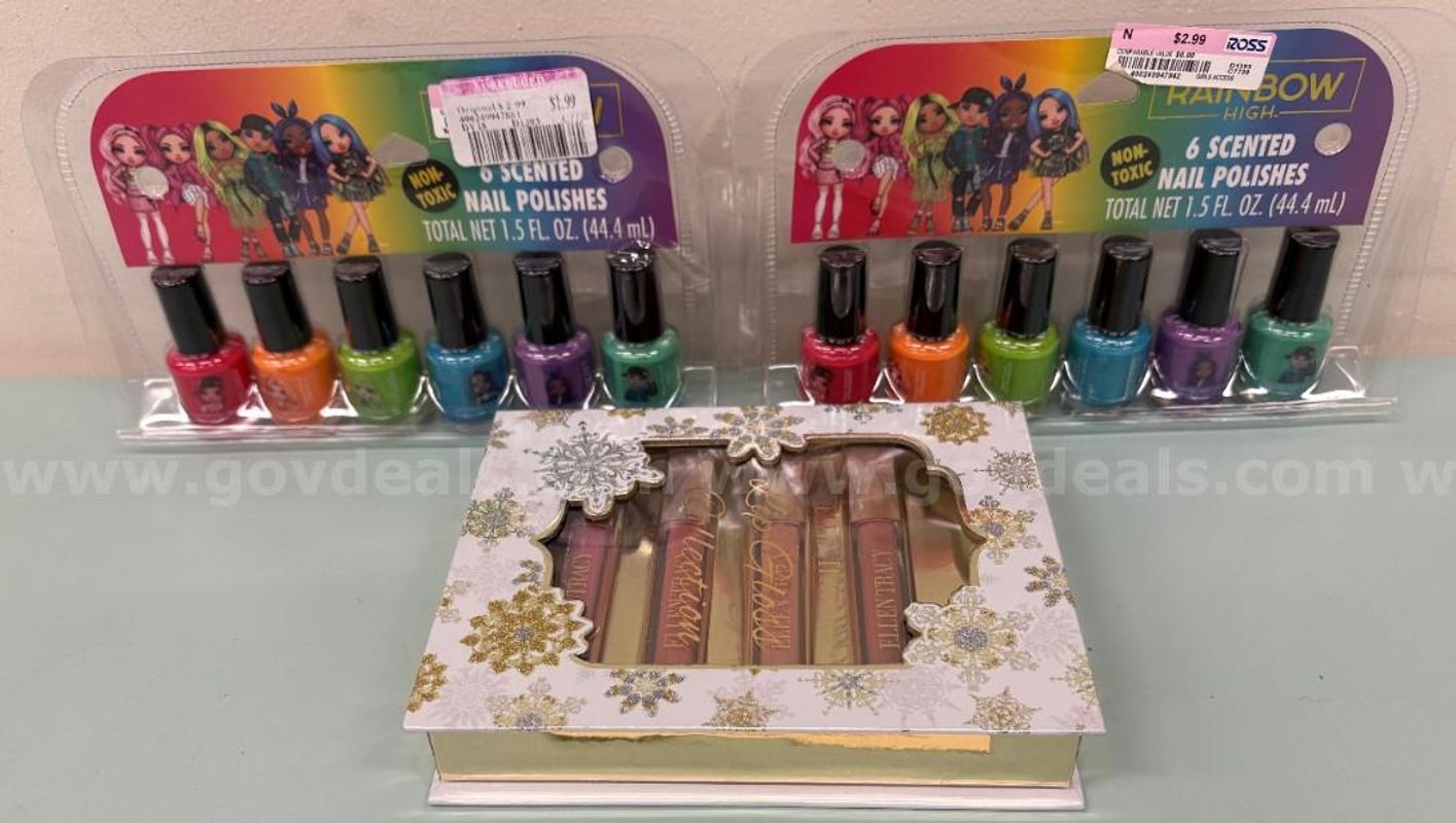 12 Scented Nail Polishes for Girls (Rainbow High), and Ellen Tracy Lip Gloss Collection (4 Shades)