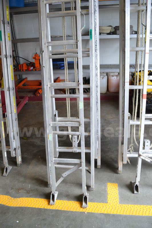 LOT TO INCLUDE ALCO LITE 10' FOLDING ATTIC LADDER, 16' ROOF LADDER, AND A 28' 2-SECTION EXTENSION LADDER