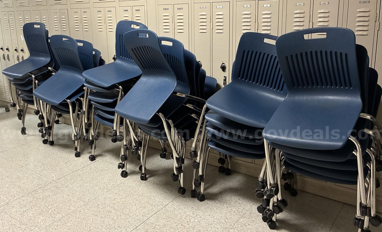 Blue Chairs on Wheels