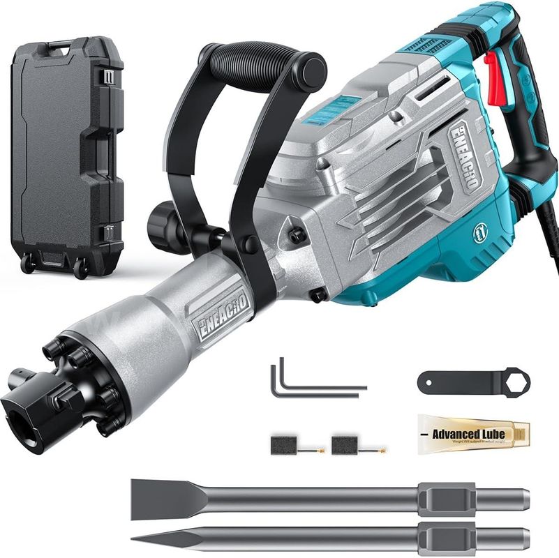 FREE SHIPPING - Demolition Jack Hammer – 14.5 Amp SDS-Hex Concrete Breaker (65 Joules) with 2 Chisels & Wheeled Case