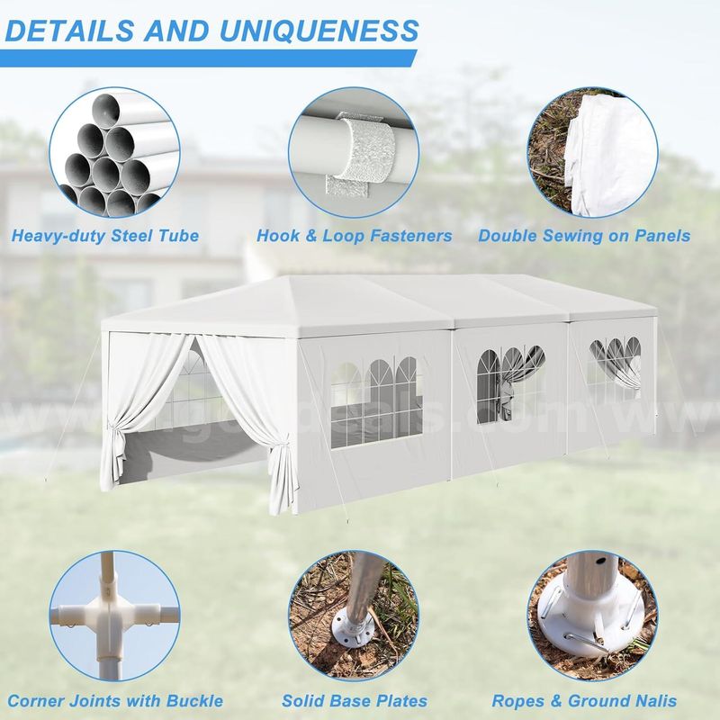 FREE SHIPPING - 10x30 Ft Outdoor Canopy Tent, For Events with 8 Side Removable Walls, Waterproof Canopy