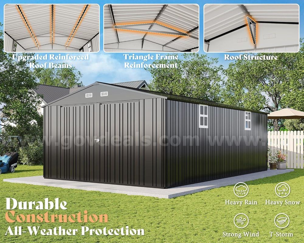 FREE SHIPPING - NEW - 13x21x8.4 FT Extra-Large Metal Garage Shed With Doors & Windows – Dark Gray