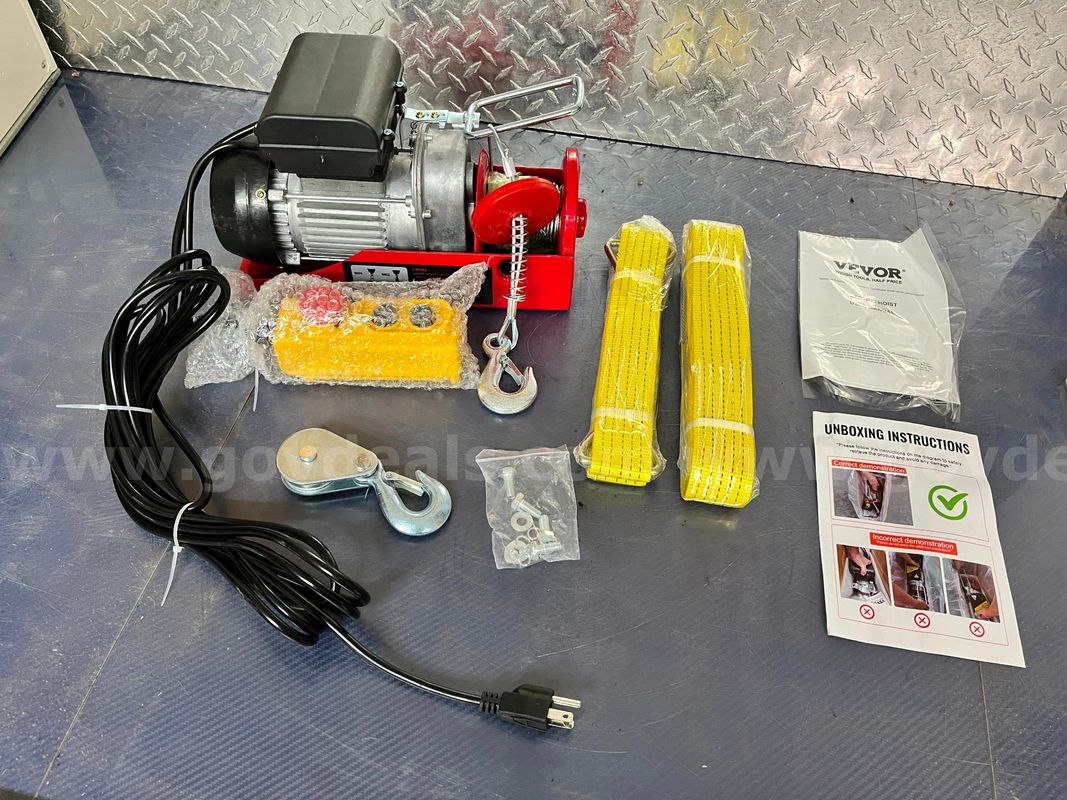 FREE SHIPPING: Electric Hoist w Remote Control, 440 lbs Material Handling Tool, 110V Electric Hoist w14ft Remote Control
