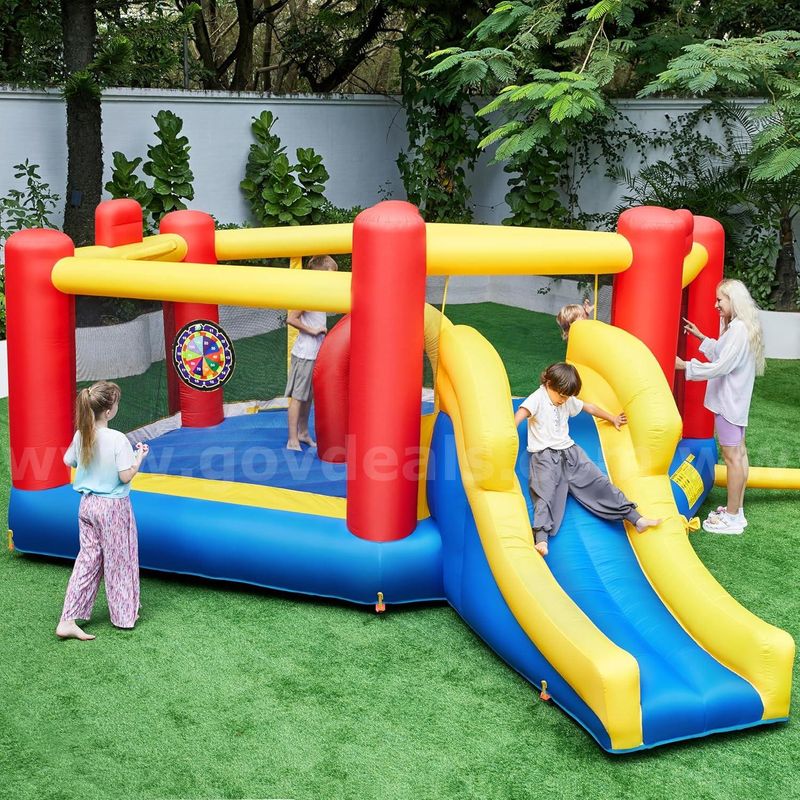 FREE SHIPPING NEW- Inflatable White Bounce House for Kids w Blower-Portable, Large Ball Pool and Jump Space 3in1 Bouncy