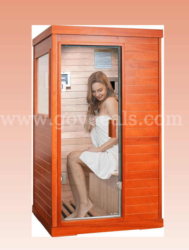 Factory Sealed – FREE Shipping - Infrared 1-Person Home Sauna, 800W, Okoume Wood, LED, Speakers, Glass Door