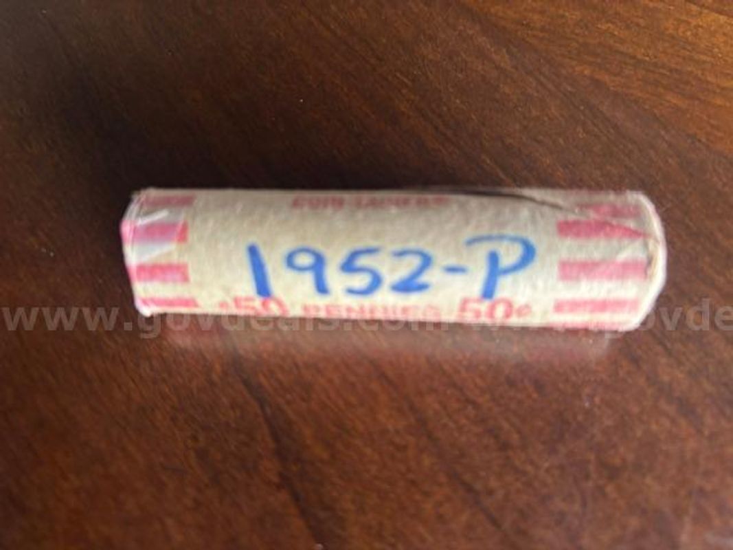 Sealed Roll 50 Lincoln Wheat Pennies 1952-P Philadelphia Mint Unsearched Estate Find