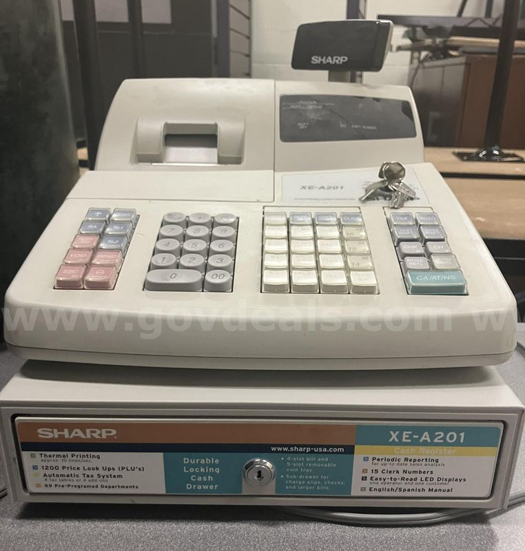 SHARP XE-A201 electronic cash register (missing cash drawer lock key) for sale