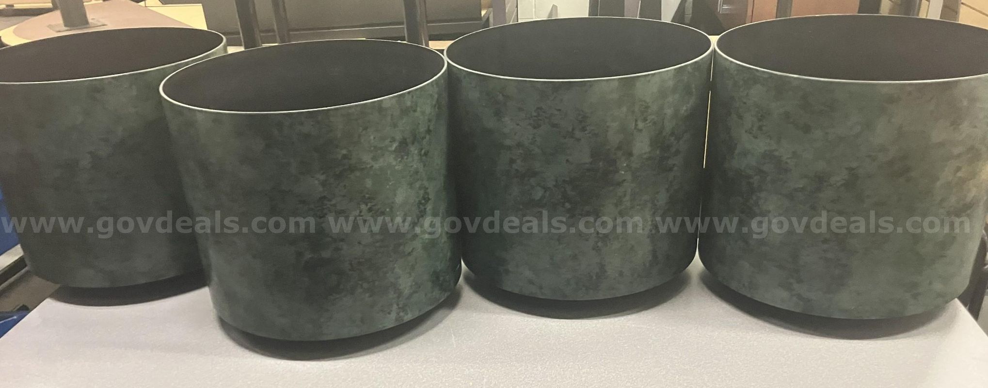 Set of 4 round indoor green and black planters for sale