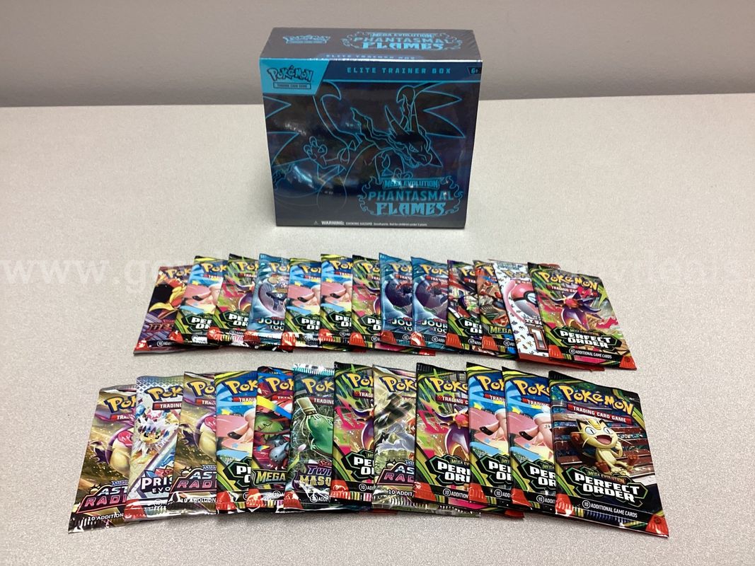   Pokémon Mega Evolution Phantasmal Flames elite training box, 25 Booster Packs 