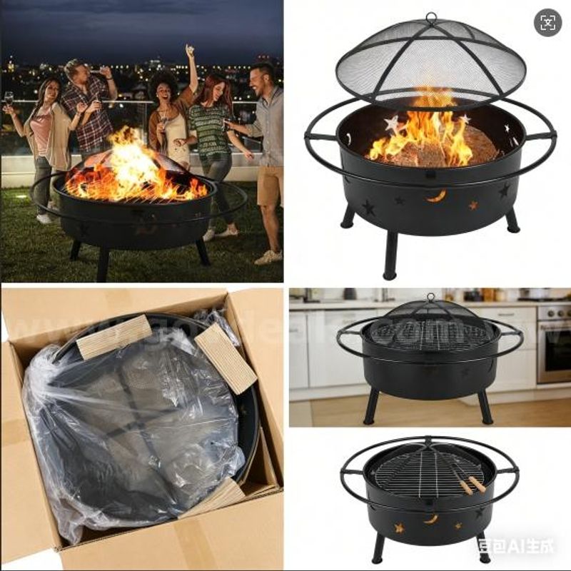 SHIPPING AVAILABLE 2 Set 32 Inch Outdoor Wood Burning Pits, Portable Firepit, (A3-2A)
