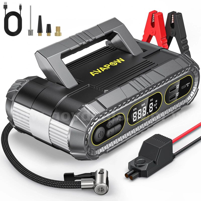 SHIPPING AVAILABLE AVAPOW Car Jump Starter with Air Compressor, 2000A Peak 150PSI Tire Inflator 59.2Wh Portable(8888u)