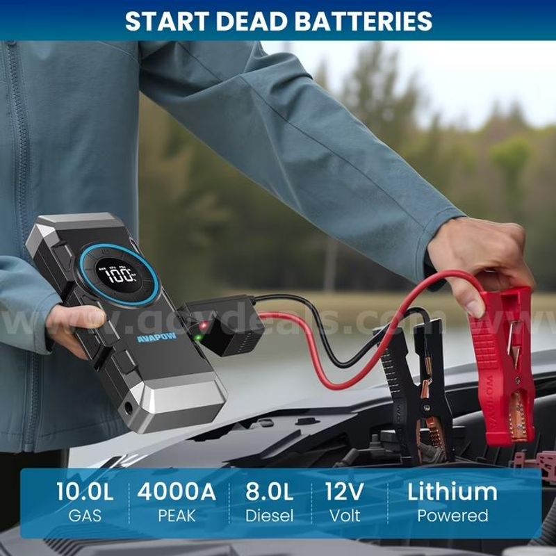 SHIPPING AVAILABLE AVAPOW WP2 Jump Starter with Air Compressor 150PSI, 18W QC3.0 Car Battery Booster Pack(100-u)