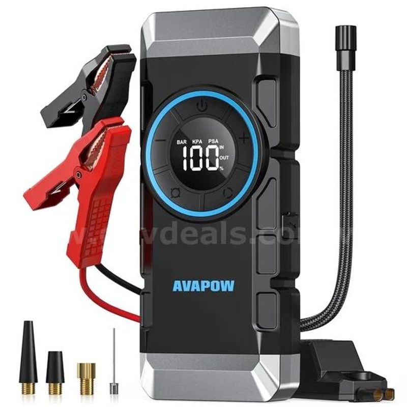SHIPPING AVAILABLE AVAPOW WP2 Jump Starter with Air Compressor 150PSI, 18W QC3.0 Car Battery Booster Pack(100-u)