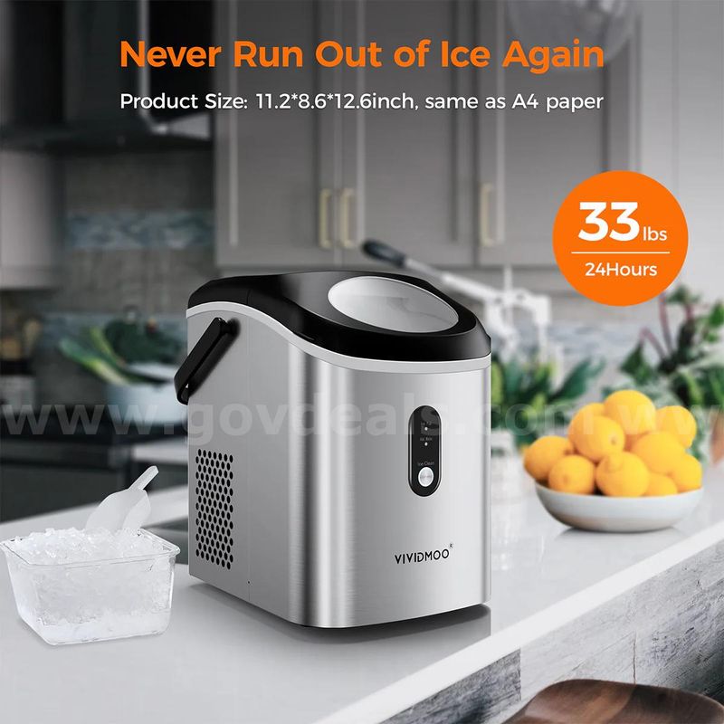 SHIPPING AVAILABLE VIVIDMOO Countertop Nugget Ice Maker, Portable Self-Cleaning Pebble Ice Machine, 33Lbs/24H (C-01)