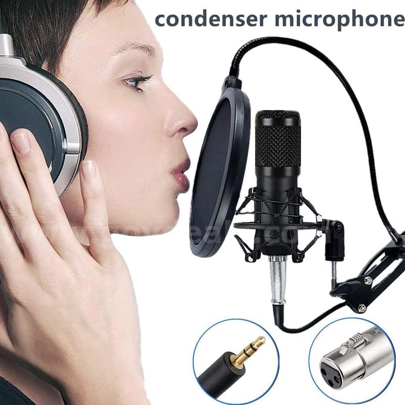 SHIPPING AVAILABLE Complete Professional Condenser Microphone Kit with Live Sound Card, Boom Arm, Shock Mount(B1-018)