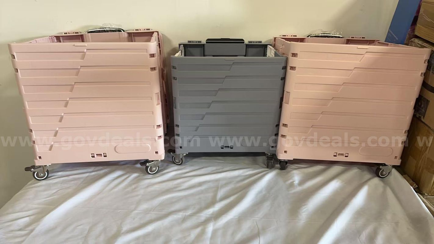 SHIPPING AVAILABLE Pack of 3 Mixed Color Assortment Foldable Rolling Storage Crate with Lid & Side Doors(B2-01)