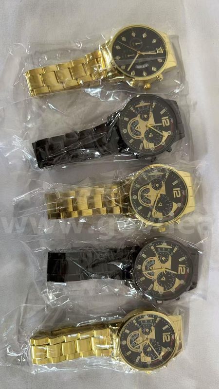 SHIPPING AVAILABLE 5pcs Assorted Men's Gold Stainless Steel Watch Roman Diamond Dial Quartz Chronograph Business(W1-09)