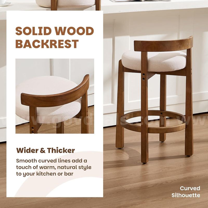 SHIPPING AVAILABLE lot of 2 Lessmore mid-Century Beige Linen bar stools Low Back Counter Height stools with Wood(A-03)