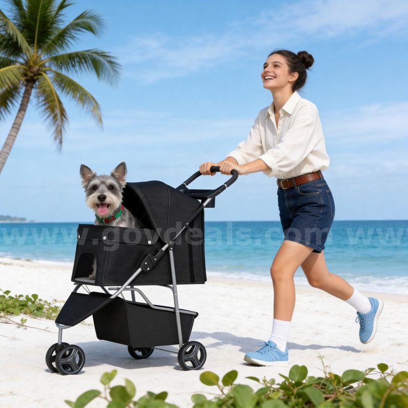 SHIPPING AVAILABLE Foldable 3 Wheels Pet Stroller BP-S13T-Black, Lightweight Dog Cat Carrier Stroller (C2-01)