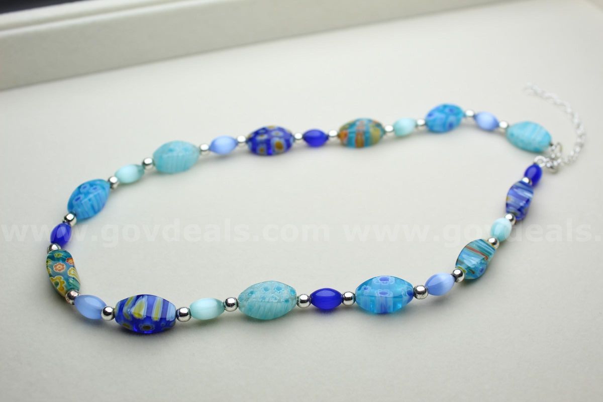 Vintage Millefiori Art Glass Bead Sterling Silver Necklace