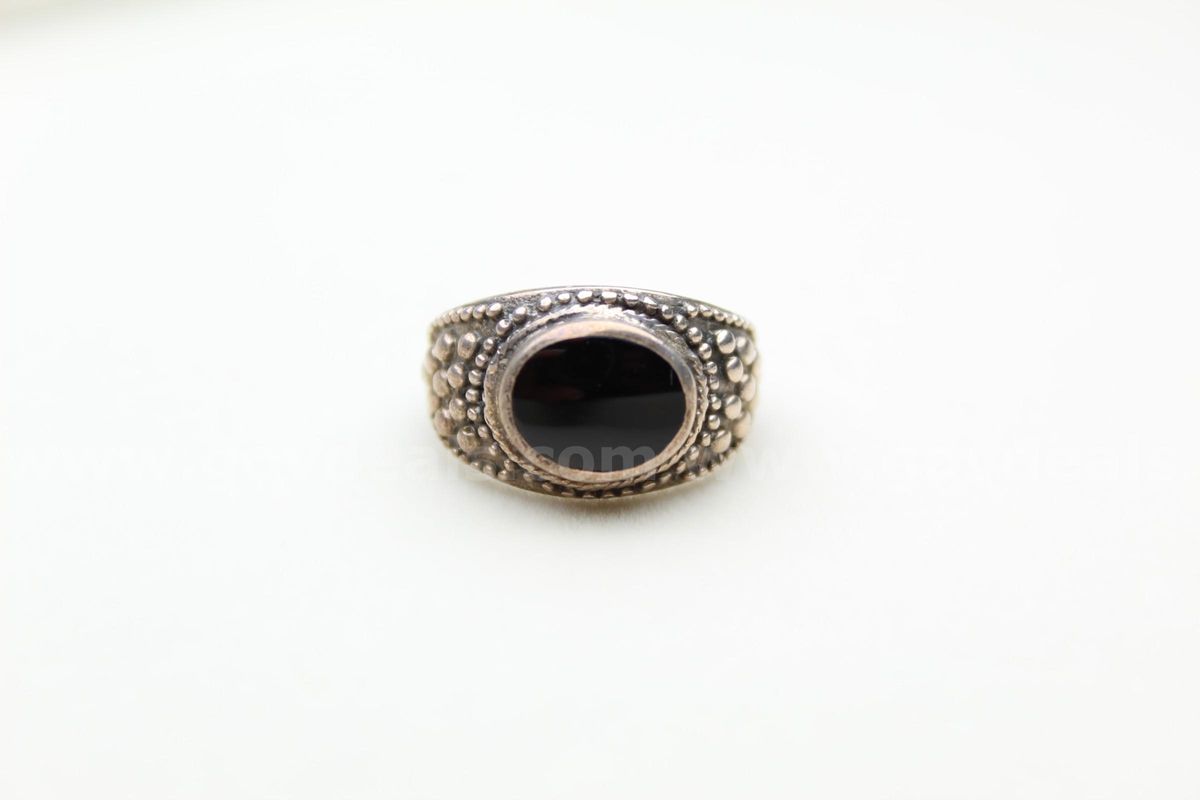 Vintage Sterling Silver Black Onyx Beaded Dome Ring – Size 6.75