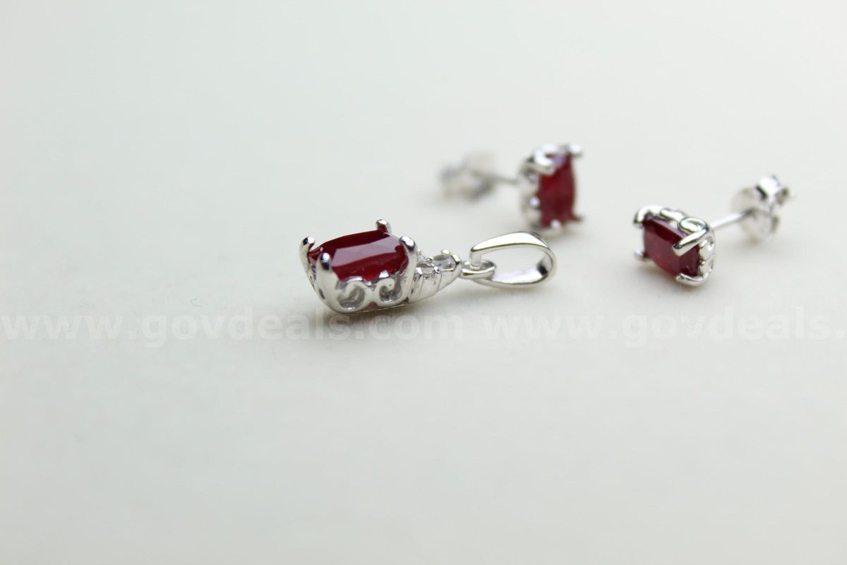 Lab Ruby Pendant and Earring Jewelry Set
