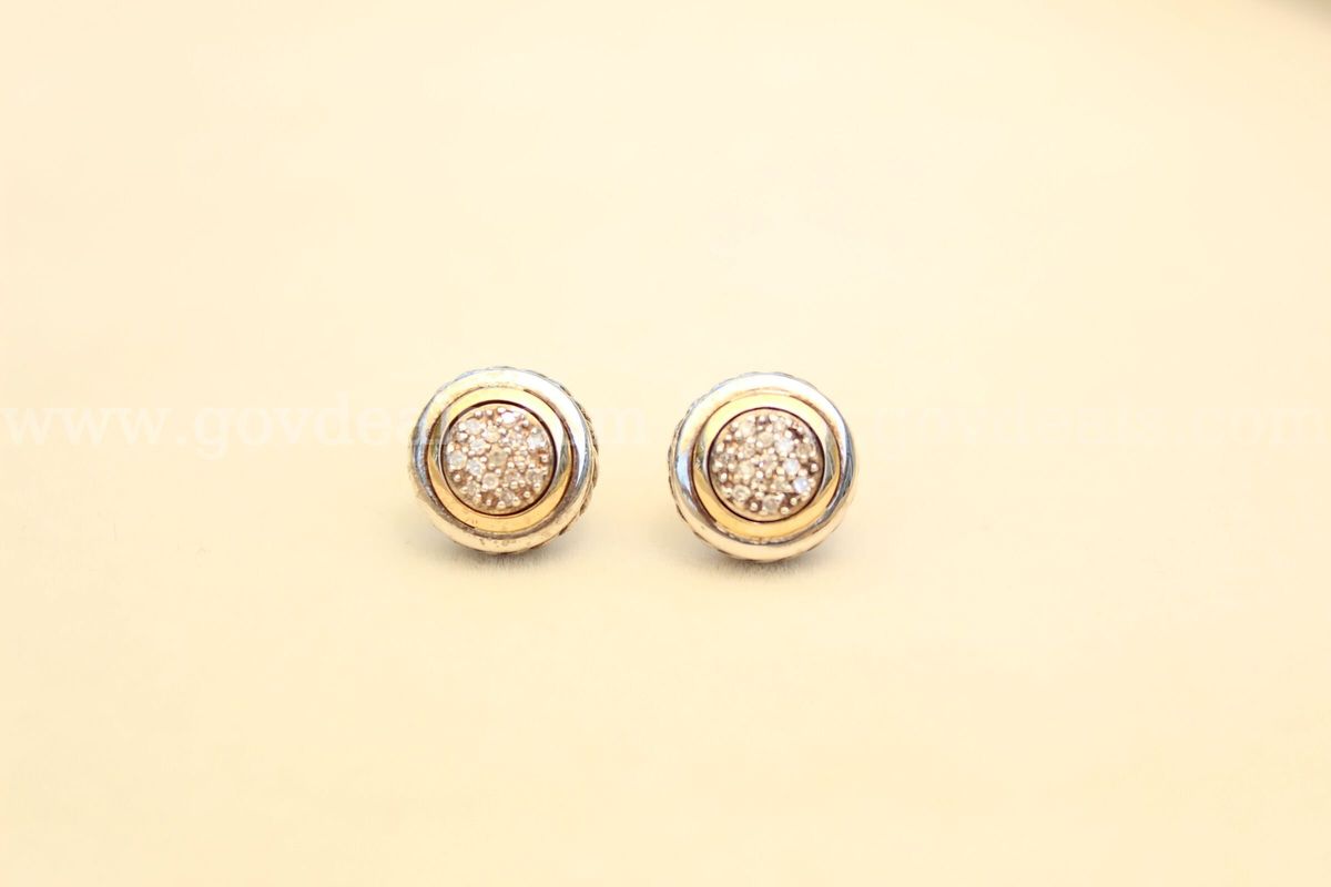 Vintage 14K Gold and Silver Diamond Earrings