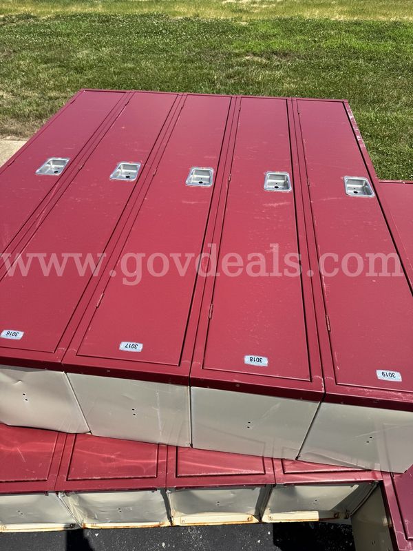 8 sets of 5 steel hallway/student lockers. Multiple locker sections included. Sold as pictured.