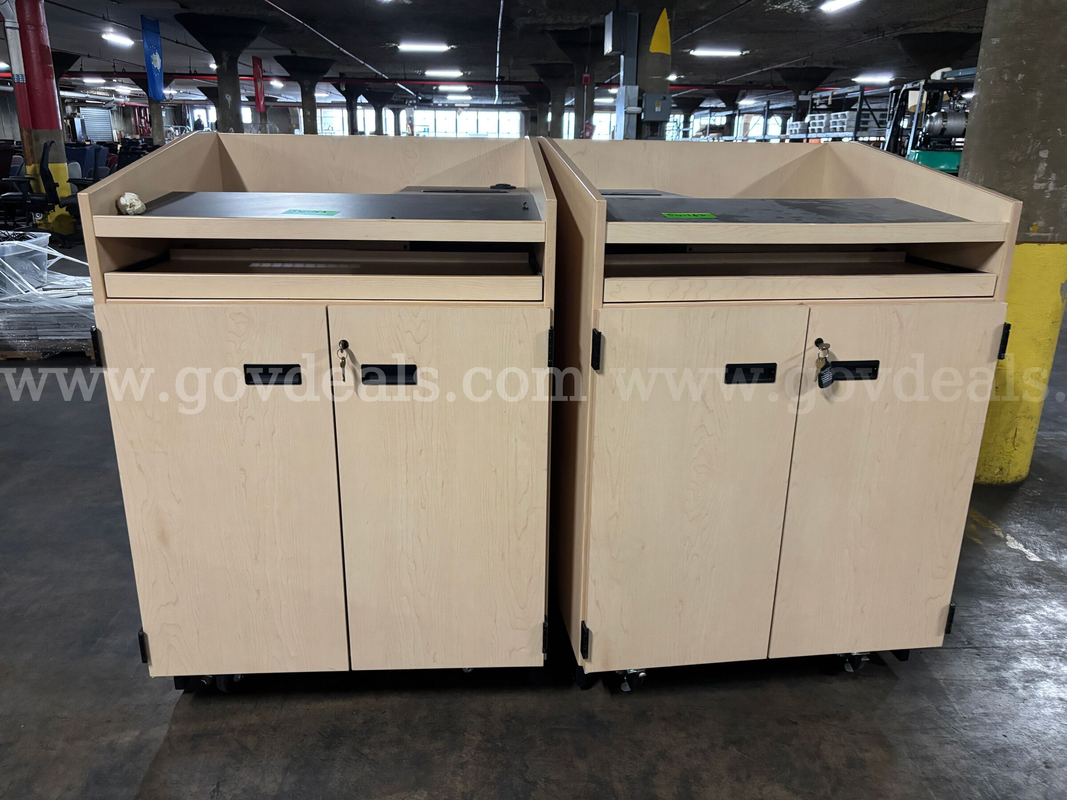 2 Matching AV / Presentation Cabinets with Da‑Lite Screens PICKUP ONLY – NO 3RD‑PARTY PICKUP