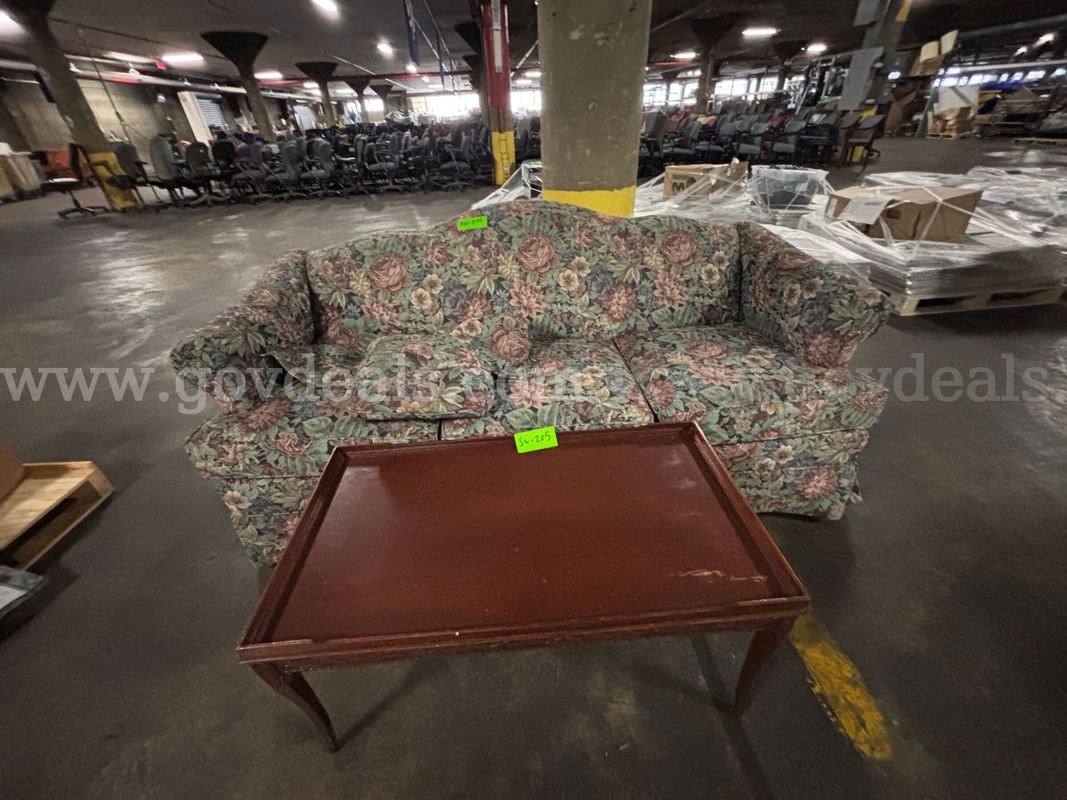 Sofa & Coffee Table – Floral Upholstered Couch & Wood Coffee Table (PICK‑UP ONLY – NO 3RD PARTY PICK‑UP)