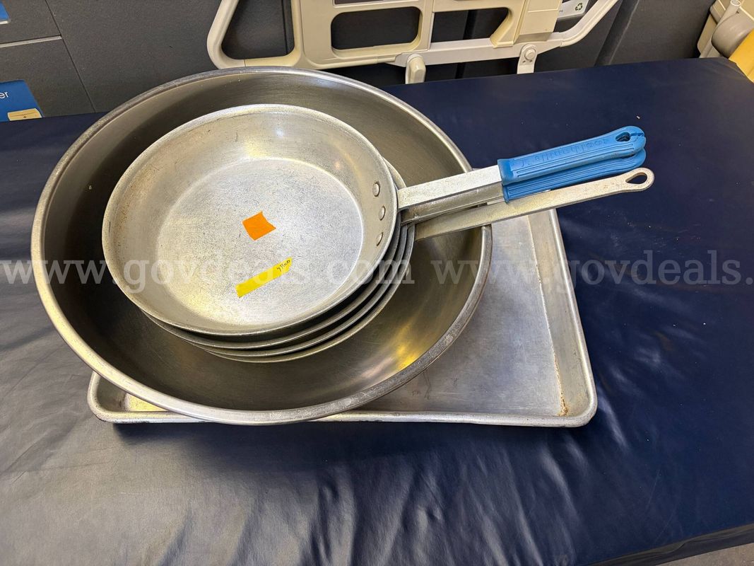 Four (4) Large Sauté Pans, Mixing Bowl & Sheet Pan