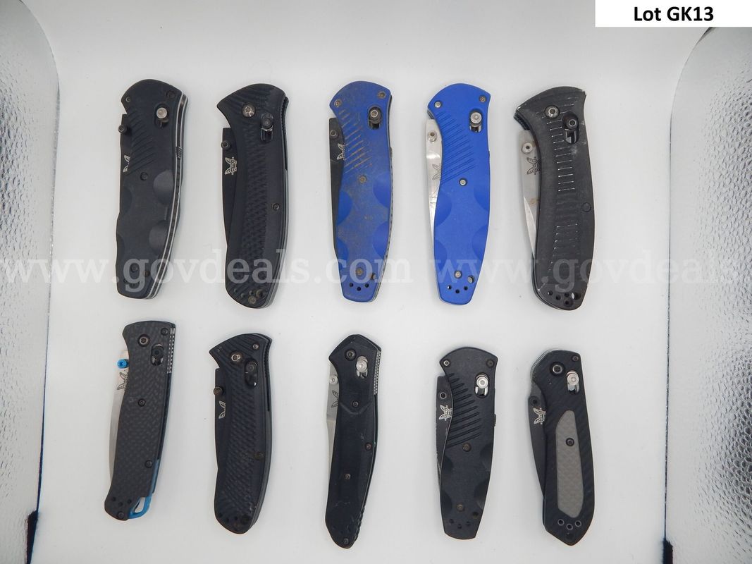 Lot GK13 (10) Benchmade Knives in Bin 5 in. (L) x 8 in. (W) x 9 in (H)