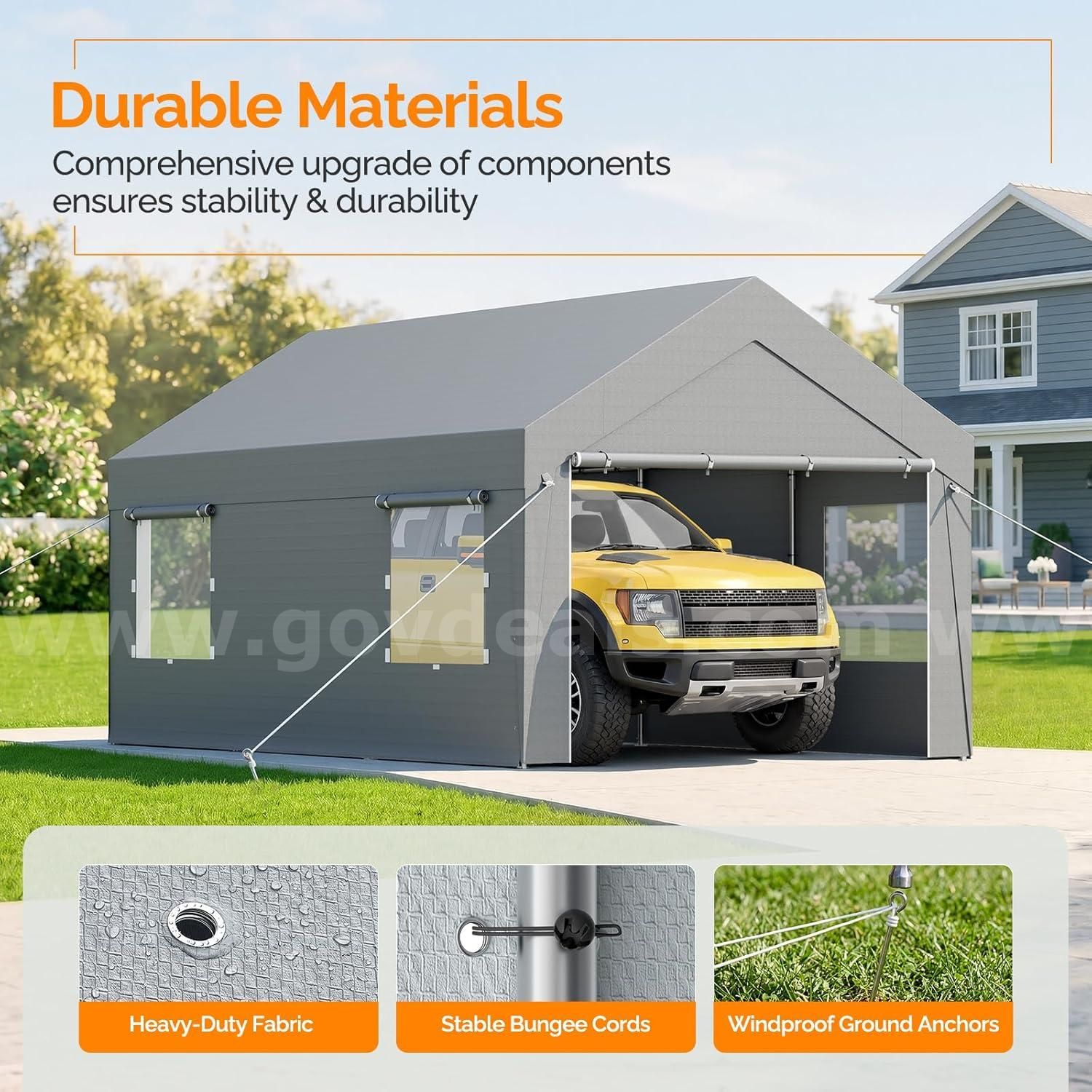 10x20 ft Portable Garage, Car Port with 200 g PE Tarp Cover, with Front & Rear Roll-Up Doors FREE SHIPPING