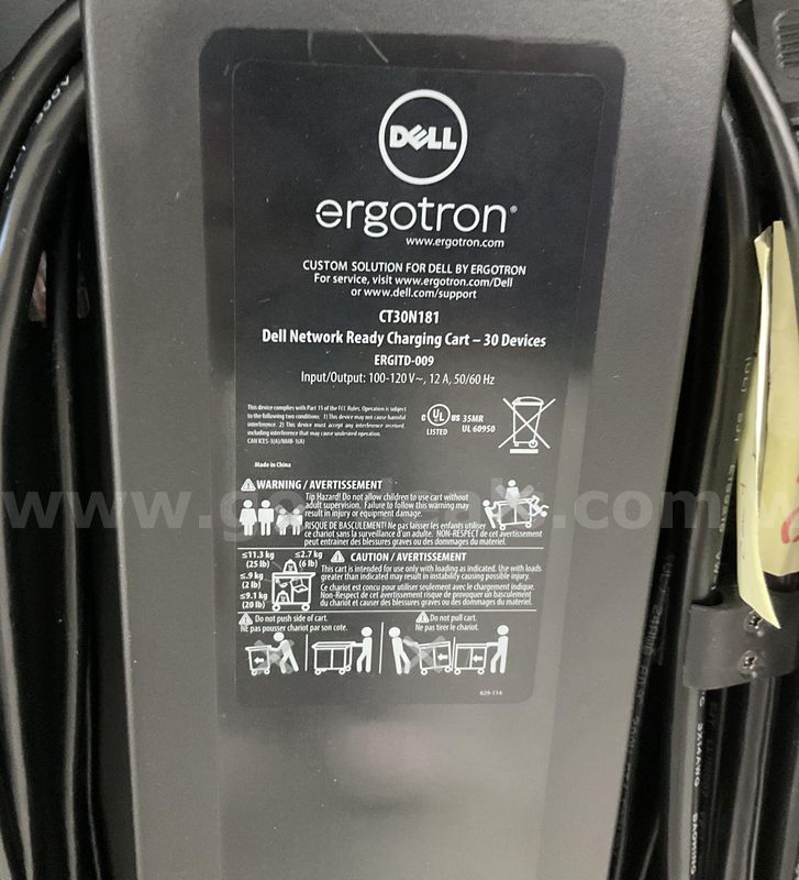 Dell Ergotron CT30N181 Network-Ready Charging Cart (Holds 30 Devices) No Key for Locks