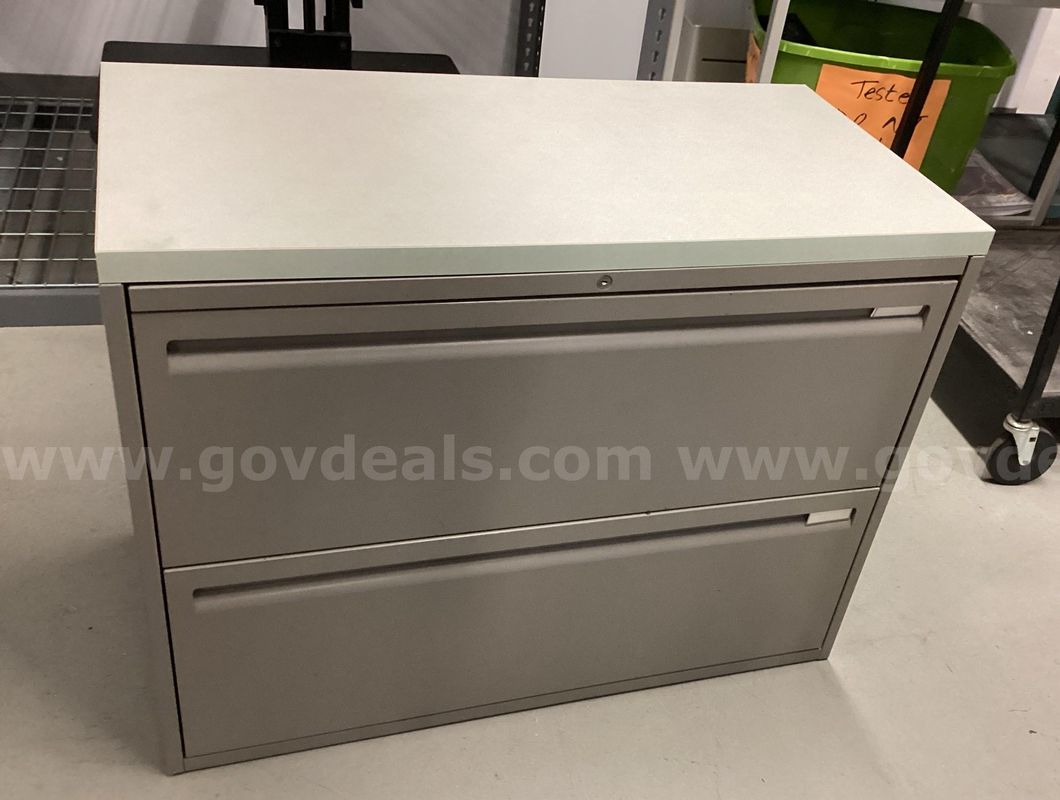Haworth 2-Drawer Lateral Filing Cabinet with Laminate Top – Gray 36x18x27.5