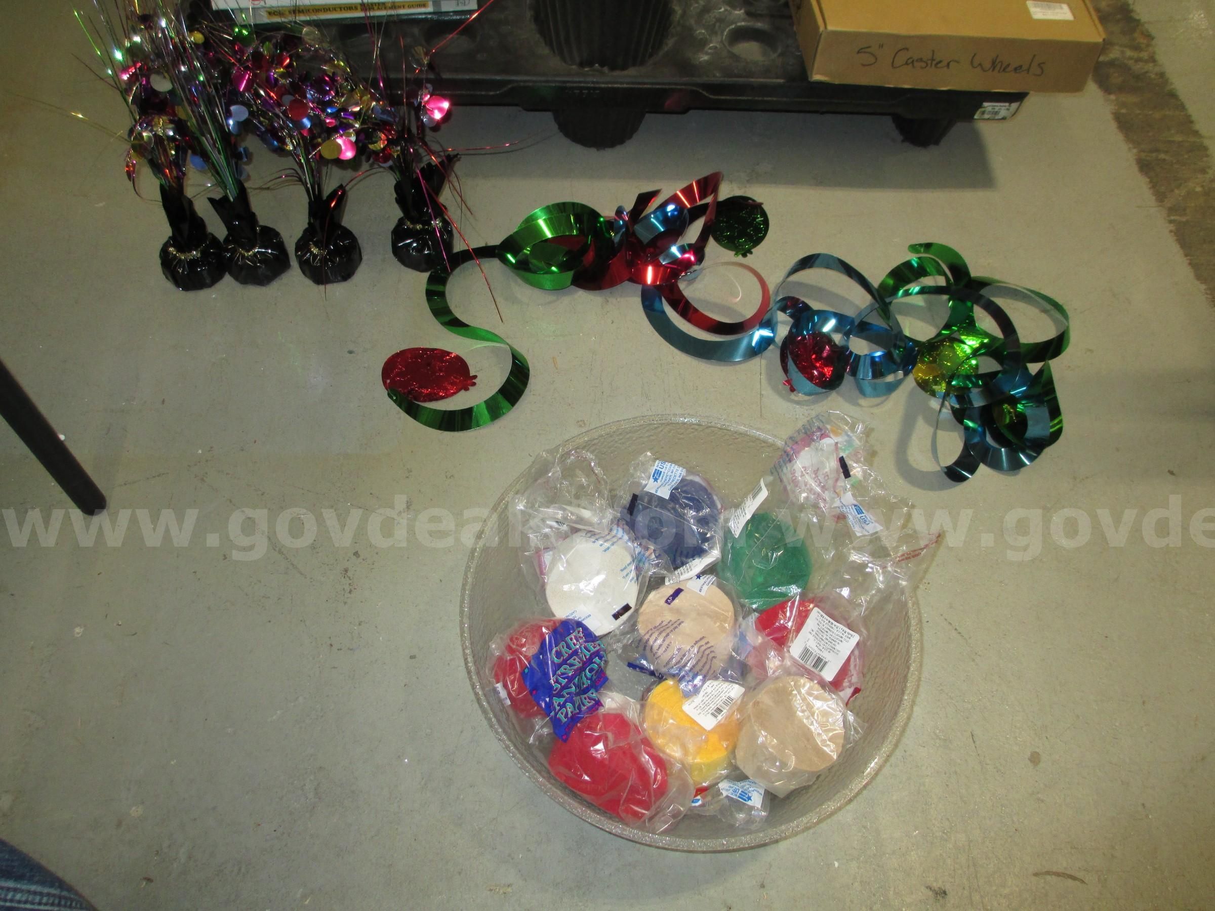 Bulk Lot of Party Supplies – Crepe Paper Streamers, Foil Centerpieces, & Metallic Ribbons