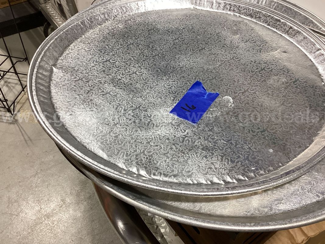 Bulk Lot of 12 Round Embossed Aluminum Serving Trays – (10) 18.5" & (2) 16"